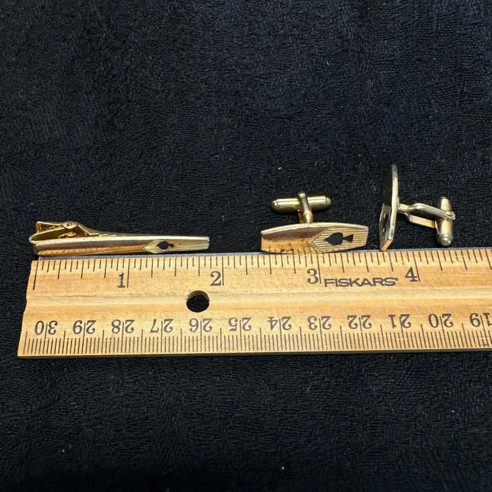 Vintage Anson Spade Tie Clip Cufflinks Set Gold Tone Mid Century‎ Mens